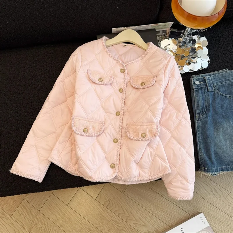 

2026 Autumn Winter New Jacket Top Women's Cotton Coat Short Round Neck Lightweight Warm Coat Fashion Outerwear Female