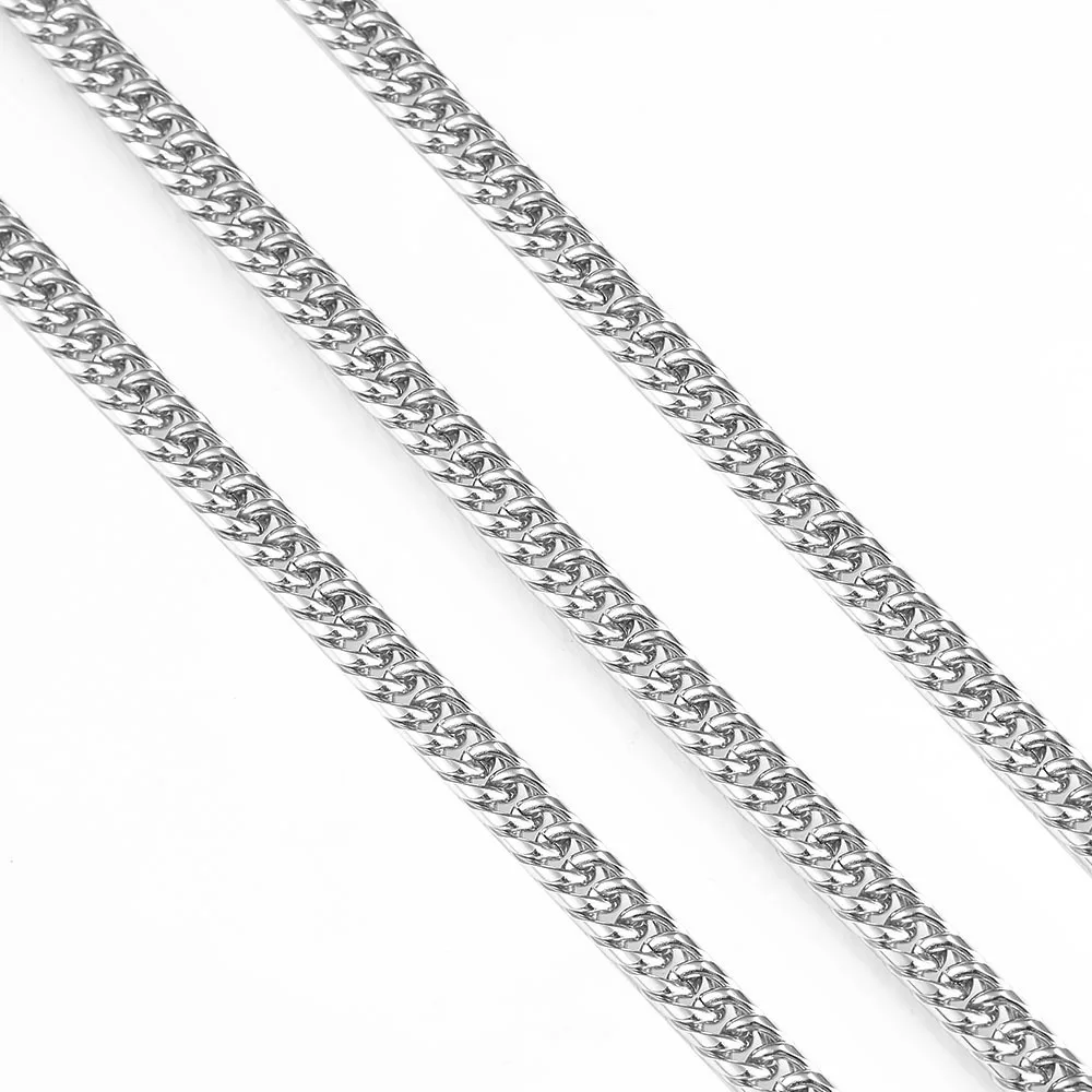 1pcs Width 7mm 8.5- 40 inch Mens Stainless Steel Chunky Curb Cuban Link Chain Punk Necklace Bracelet Jewelry Gifts for Men Boys