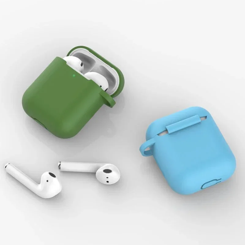 

Silicone Earphone Case for AirPods 1/2 Gen Cover Case Wirless Headphones Skin-friendly Earbuds with Hook iPhone Case Bag