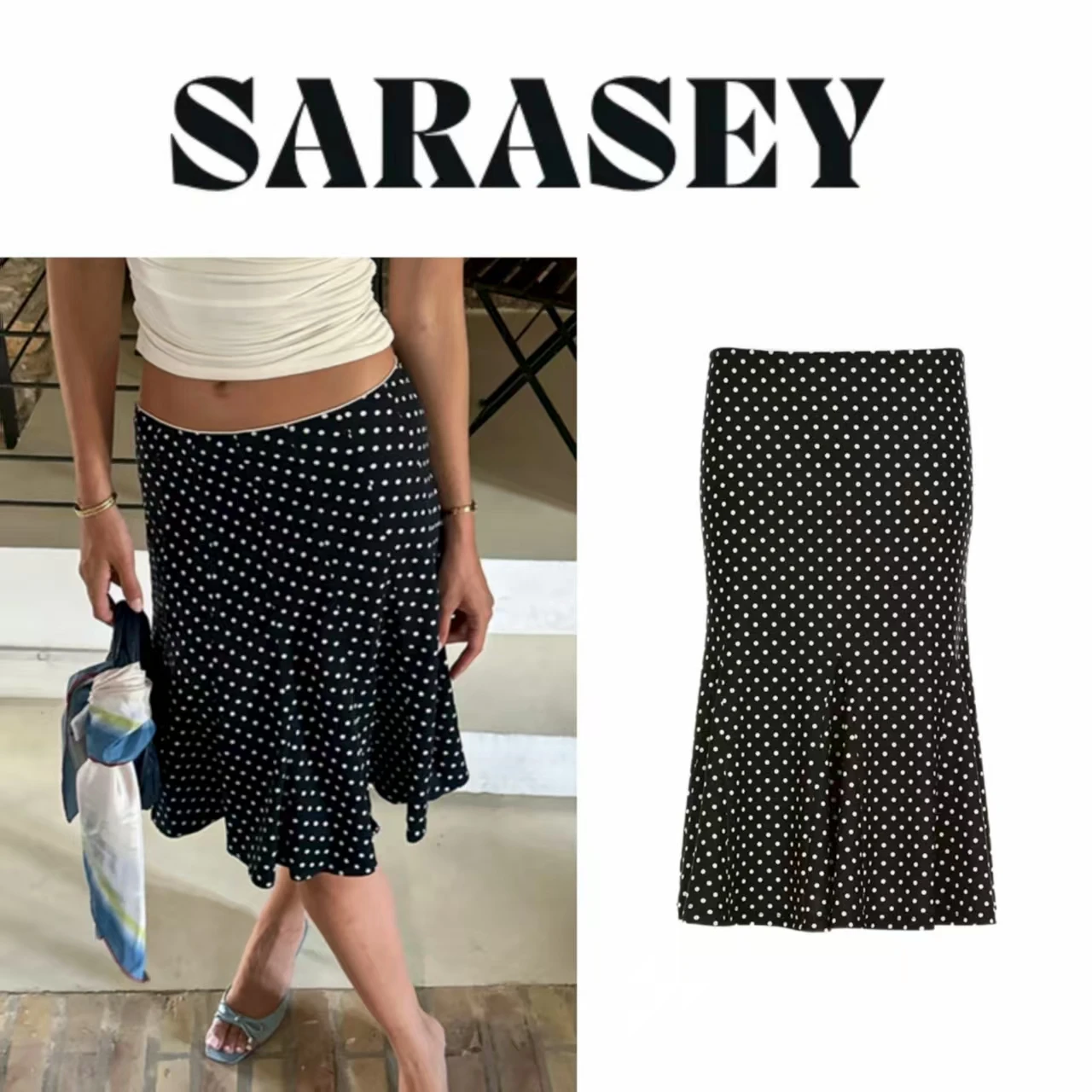 

2025 Female Polka Dot Ruffled Skirt For Women Contrast Color Hip Wrap Fishtail Skirt Summer Fashion Sexy Slim Mid length Skirt