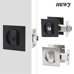 Square Privacy Pocket Door Lock with Keys, Sliding Barn Door Lock Latch Invisible Recessed for 1 3/8” to 2 3/16” Thickness Door