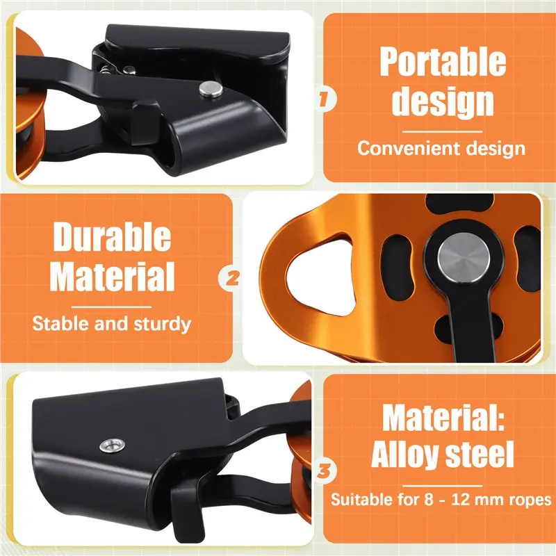 A64T-Climbing Pulley Single Rope Pulley Block, Pulley Wheel, Heavy Duty For 8-12Mm Rope, Orange Color