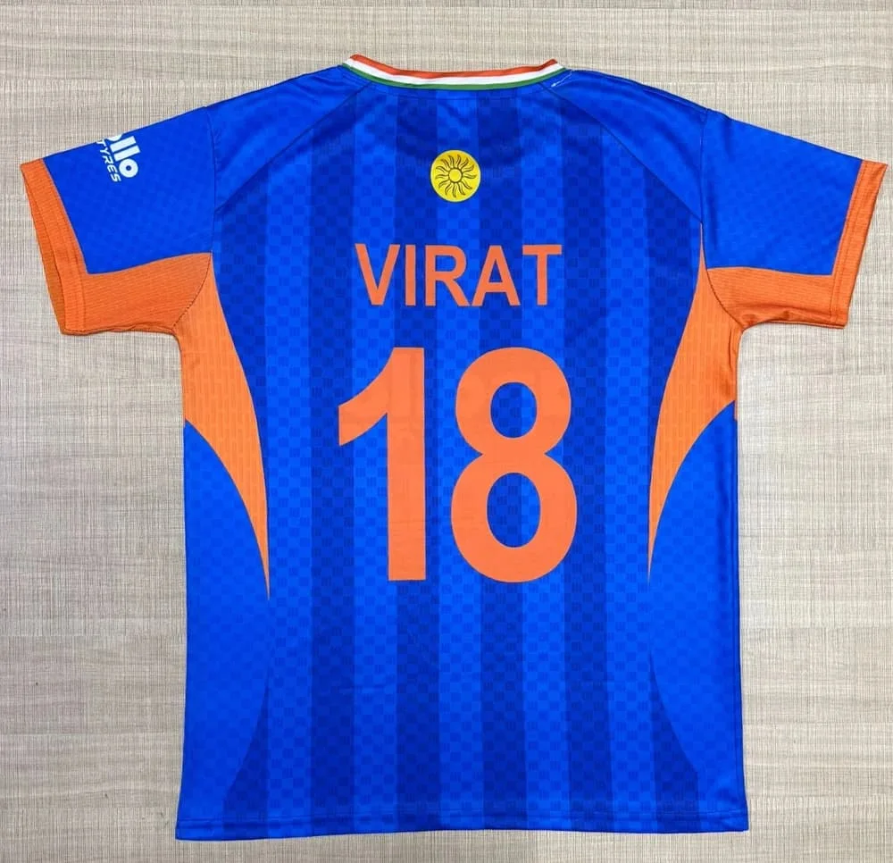 New India National Cricket Jersey Men Virat 18# Short Sleeve T‑Shirt  Quick Dry Top Training Fan Sport Uniform Family Matching