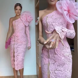 SILIWEYA Elegant Big Flower Lace Formal Dresses Wedding Guest Dress Mother of The Bride Wear One-shoulder Anke Length Pink 2024