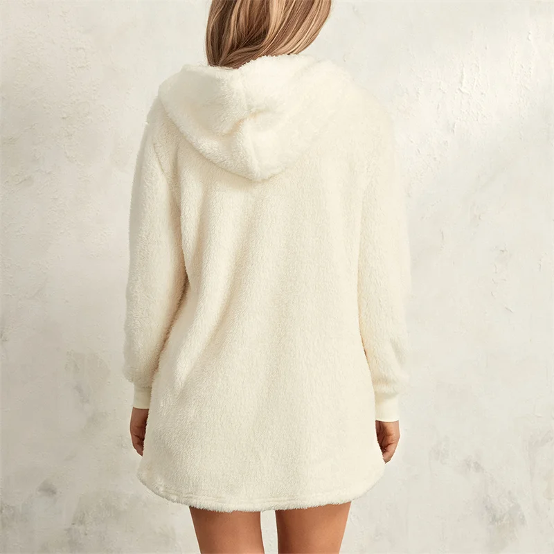 Warm Winter Plush Sleepwear 3Pcs Women Solid Lowcut Neck Tank Tops Drawstring Shorts + Long Sleeve Hoodies Cardigan Loungewear