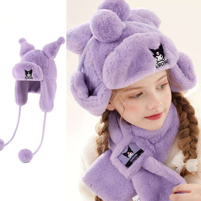 หมวกกันหนาวลายการ์ตูนซานริโอ้ คุโรมิ มายเมโลดี้ ซินนามอโรล น่ารัก หนานุ่ม สำหรับเด็กผู้หญิง สไตล์คาวาอี้ อุ่นสบาย เหมาะเป็นของขวัญวันหยุด