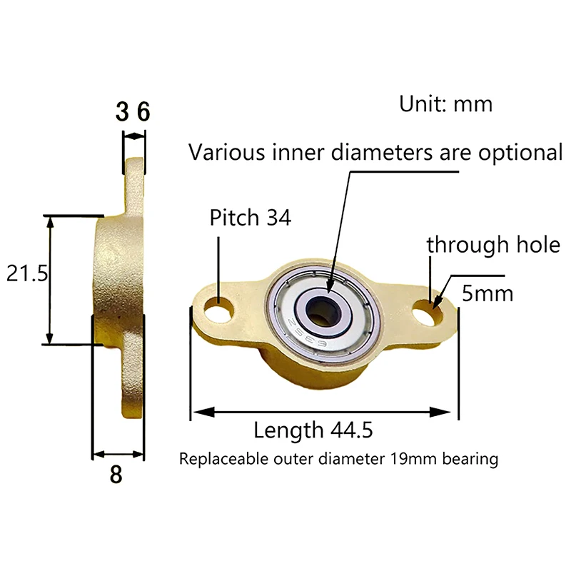 Liga de zinco Flange rolamento com bloco de descanso, alta qualidade, 5mm, 6mm, 7mm, 8mm, 10mm calibre, KFL05, KFL06, KFL07, KFL08, KFL10, 1pc