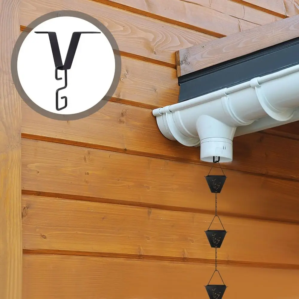 Black Rain Chain Adapter Iron Heavy-Duty Gutter Adapter V Shaped Design Easy Installation V Shaped Hook Rainwater Collection