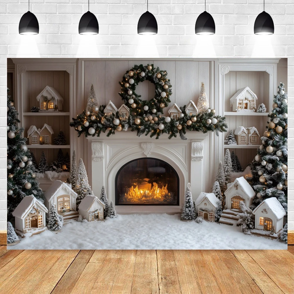 Christmas Party Burning Fireplace Backdrop Photography Xmas Tree Baby Photo Photographic Family Party Background Photo Studio