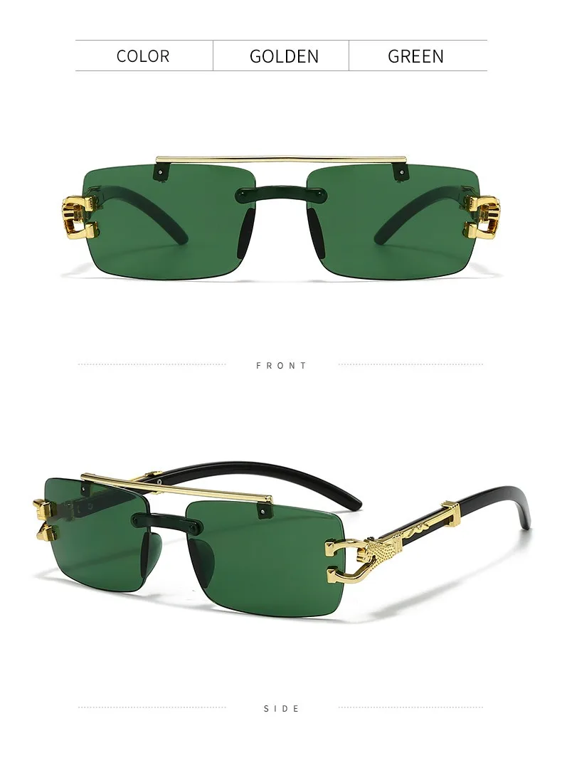 2025, neue modische rahmenlose Schneidkante, integrierte Doppelstrahl-Leopardenbein-Anti-UV-Sonnenbrille, Retro, vielseitig – Detail 11