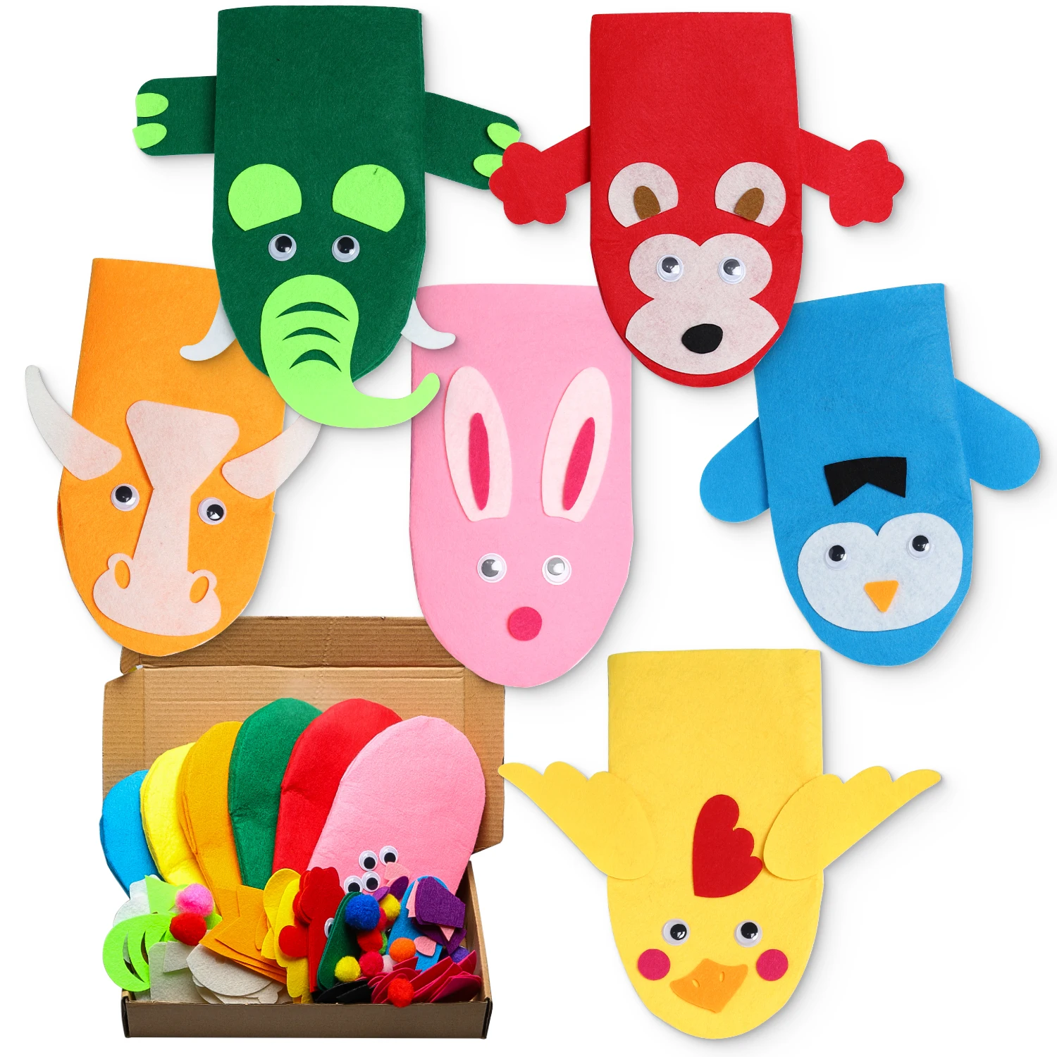 Felt Hand Puppet Making Kit Art Craft Creative DIY Make Your Own Crafts Role Play Party Supplies for Beginner Handmade Material