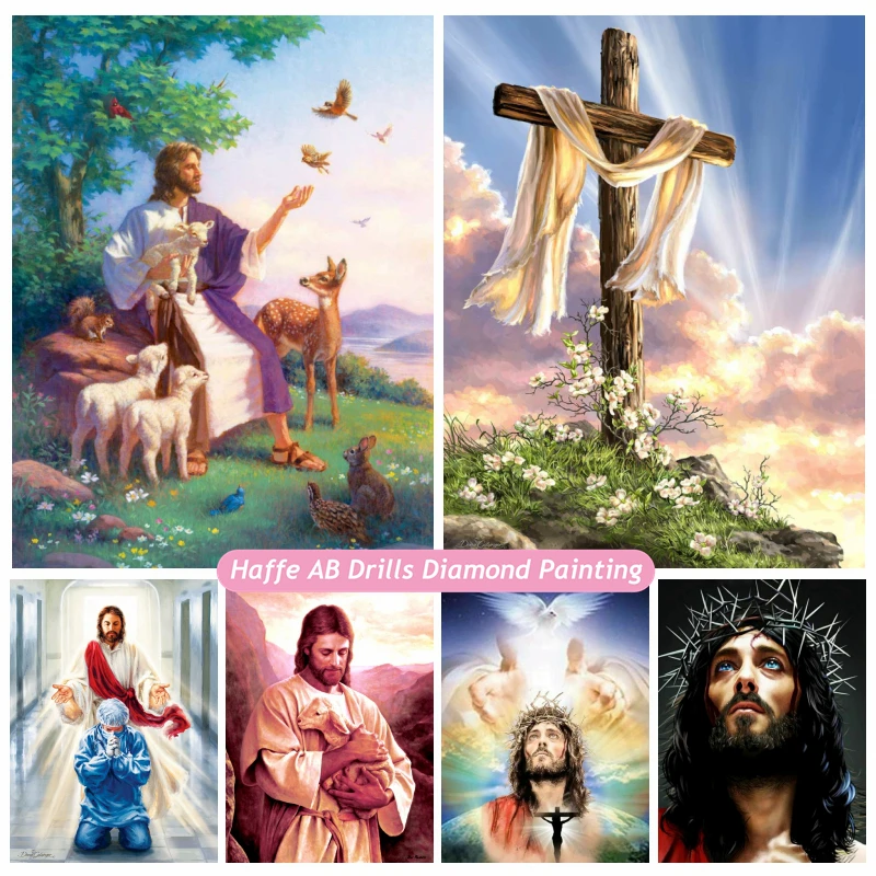 

Religious Jesus Christ AB Drills Diamond Painting Christian Holy Love For All Cross Stitch Crystal Art Gift Home Decor