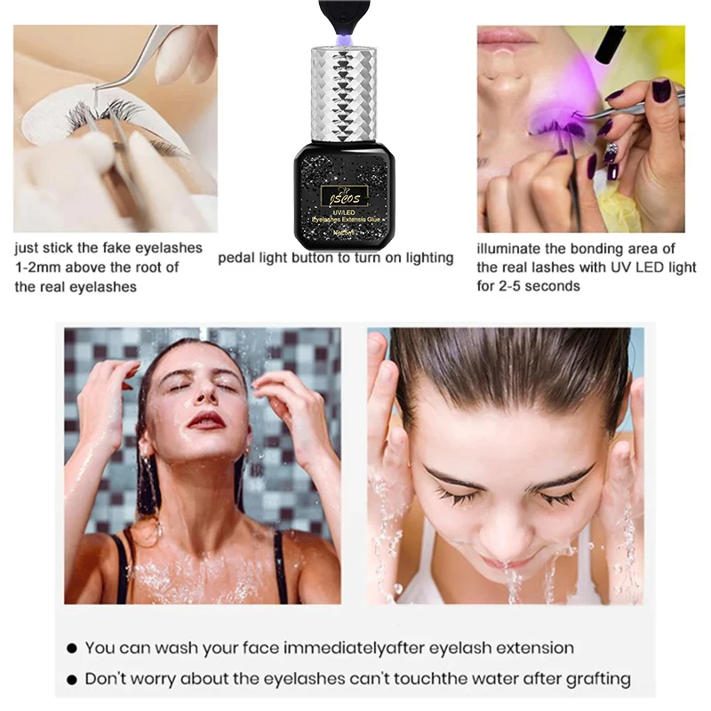 5ML UV Lash Black Adhesive Glue for Lash Extensions Black Grafting Eyelash Glue Lamp Led Clear UV Lash Adhesive Glue Makeup Tool