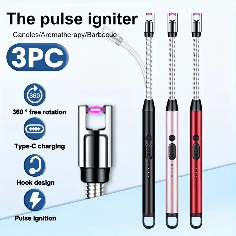 2PCS Flameless 360 ° Plasma Pulse Lighter USB Rechargeable Arc Igniter Outdoor Barbecue Camping and Kitchen Stove Tool
