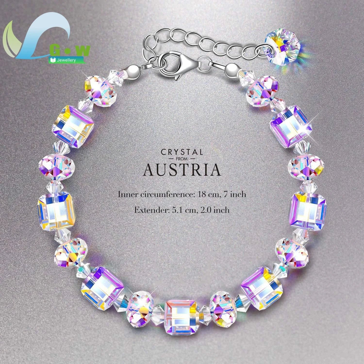 Sterling Silver Bracelets for Women Northern Lights Sugar Cube Crystals Mother's Day Birthday Anniversary Jewelry Gift for Girls