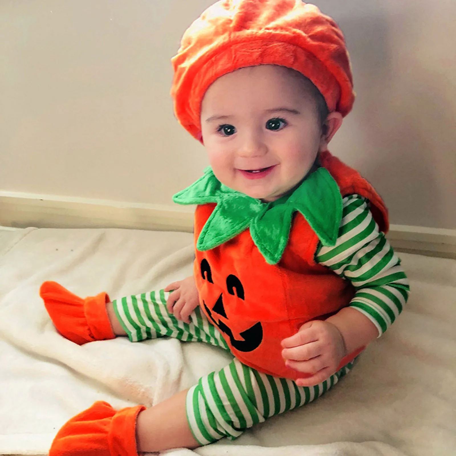 Baby Costume Kids Pumpkin Romper With Hat Boys Girls Cosplay One-Piece Infant Summer Casual Onesie Halloween Jumpsuit 0-3 Years