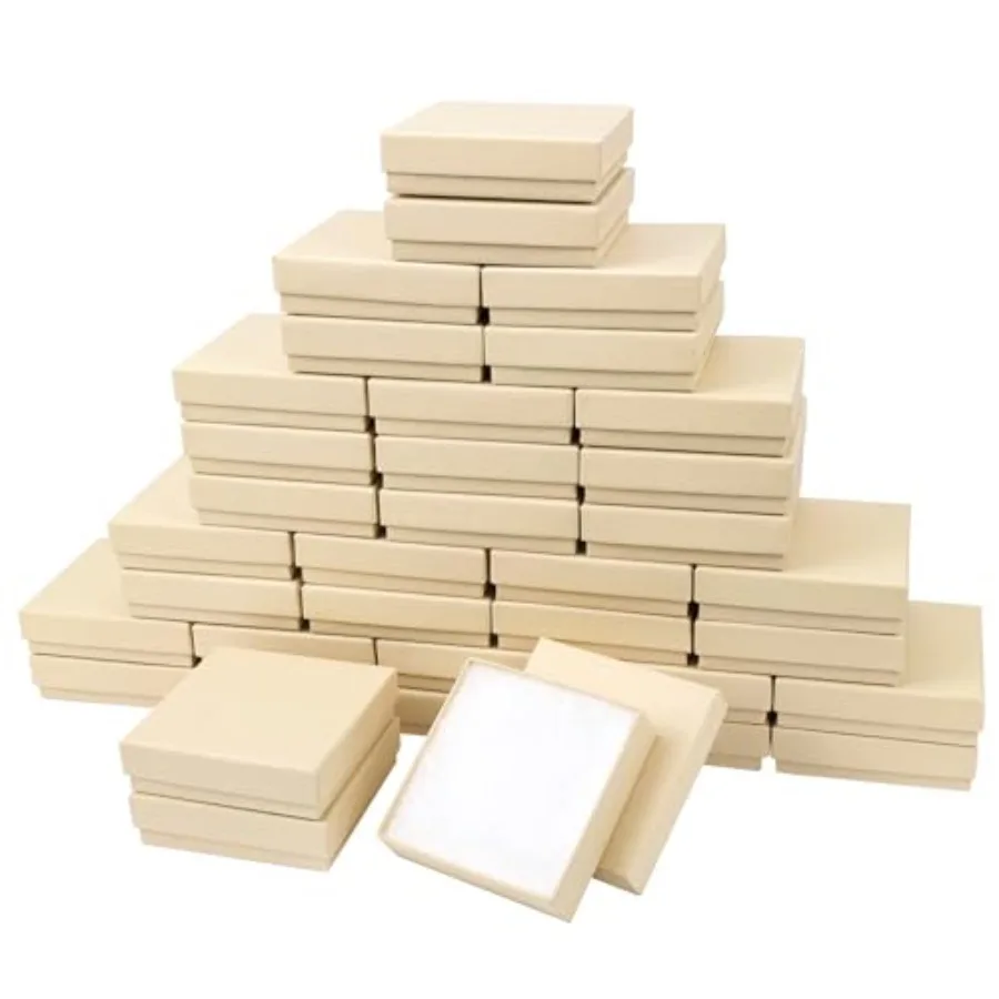 Jewelry Gift Boxes, Cardboard Jewelry Boxes, 40 Pack 3.5x3.5x1 Inch, Bulk Cotton Filled Small Jewelry Boxes with Lids for Neckl