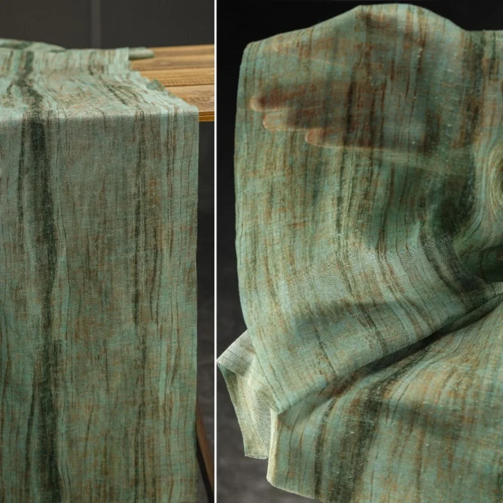 

Retro Green Striped Cotton Linen Fabric for Making Vintage Shirts Skirts Clothing Designer Fabrics Per Meter Diy Sewing Cloth