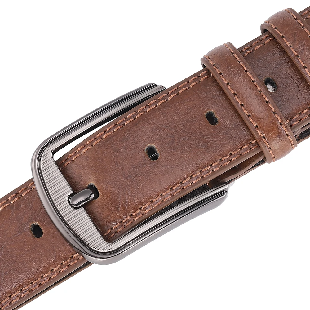 Herren-Gürtel aus Rindsleder mit Dornschließe, Modischer Vielseitiger Gürtel, Reiner Ledergürtel mit Löchern, Neu in Mehreren Farben: Rot, Blau, Schwarz, Braun, Gelb – Detail 8