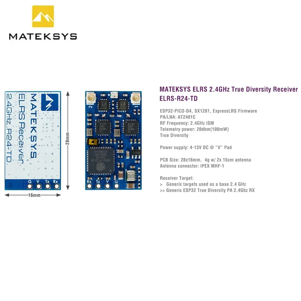 Ricevitore MATEKSYS R24-TD ExpressLRS da 2,4 GHz con vera diversità |   per drone RC FPV
