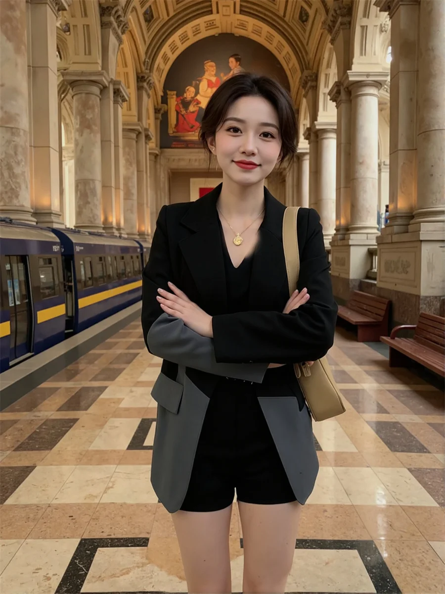 

Лоскутные свободные пиджаки с надрезом для женщин, одежда 2025 года, женская одежда с лентами, изысканные цветные модные шипы с рюшами, крутые, милые, новые