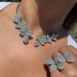 XSBODY Exquisite Flower Necklace Chain Crystal High Quality Women Gift Gorgeous Torques Bridal Open Choker for Wedding Handmade