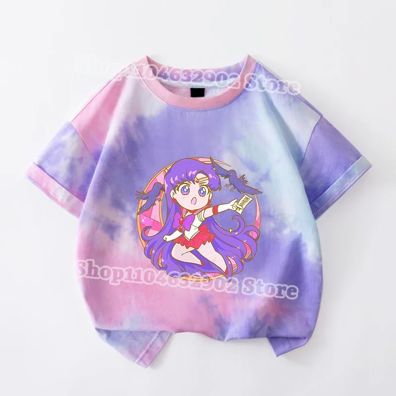 Camiseta Sailor Moon para niñas y niños, ropa de verano para niños, camisetas con estampado gráfico de dibujos animados de Anime, camiseta bonita para niños, regalo de fiesta de cumpleaños