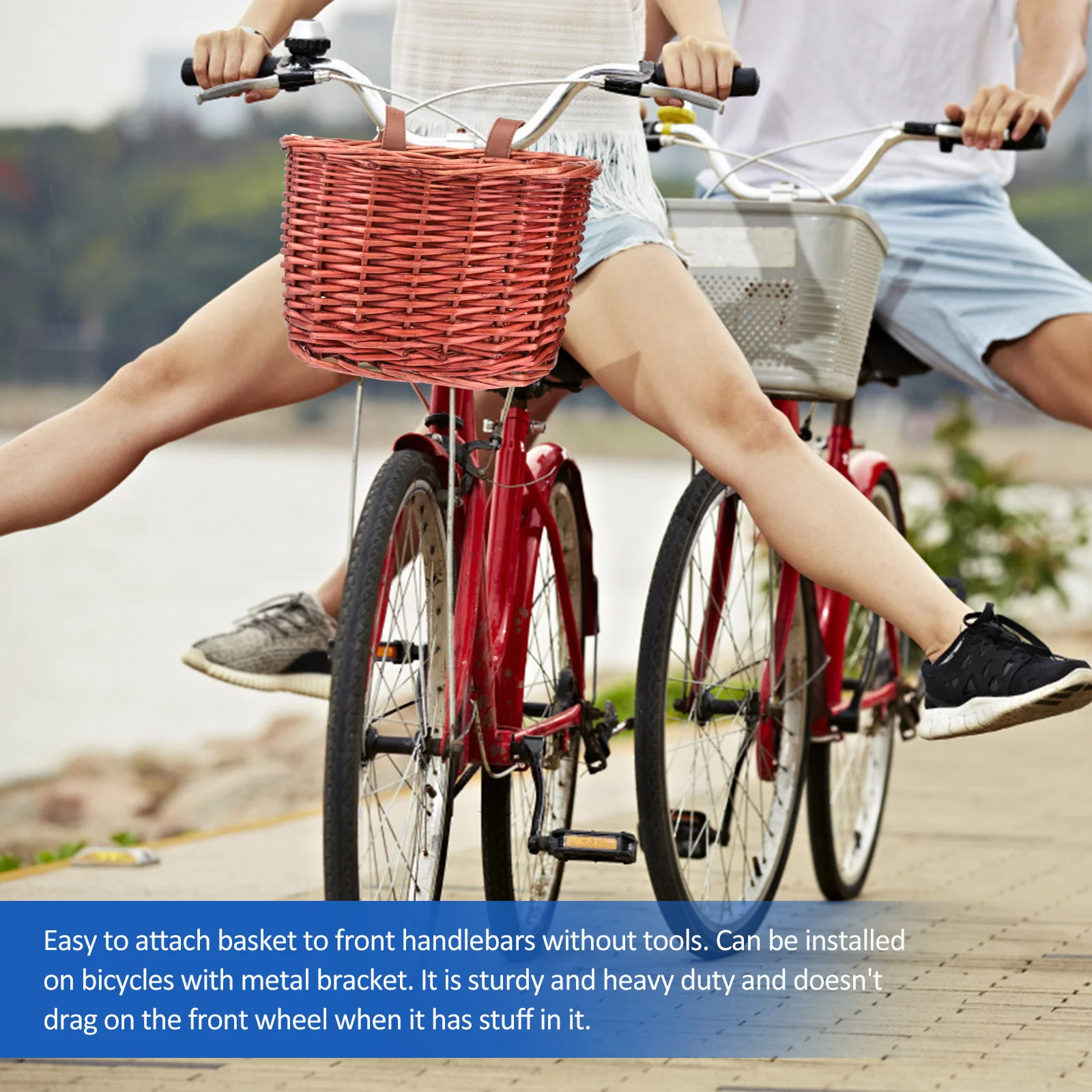 

1 pc Natural Willow Front For Bike Brown Large Capacity Woven Rattan Storage Holder Easy Install Handlebars Wicker Basket