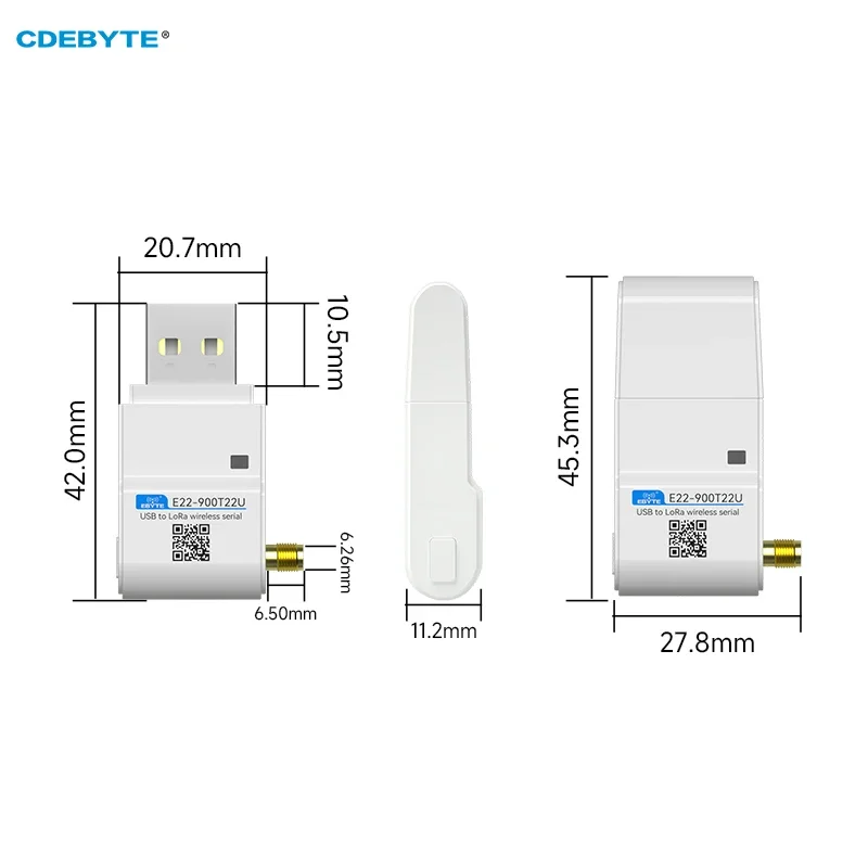 Lorlaワイヤレスモジュール、アンテナ、lbt、rssi、長距離、5km、USB、低電力、868.125MHz、915mhz、cpebte、E22-900T22U、22dbm