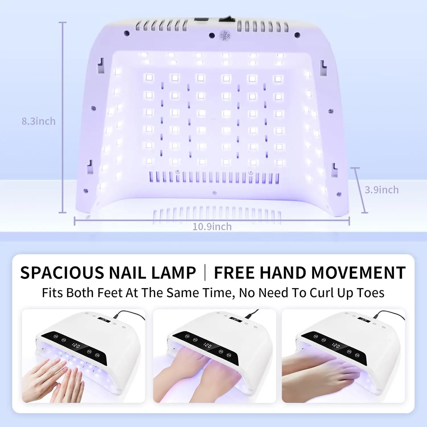 2-in-1 Pro Dual-Screen 320W UV LED Nail Lamp, 72-Bead Eye-Safe Gel & Polish Dryer, 4-Timer Home Salon Use