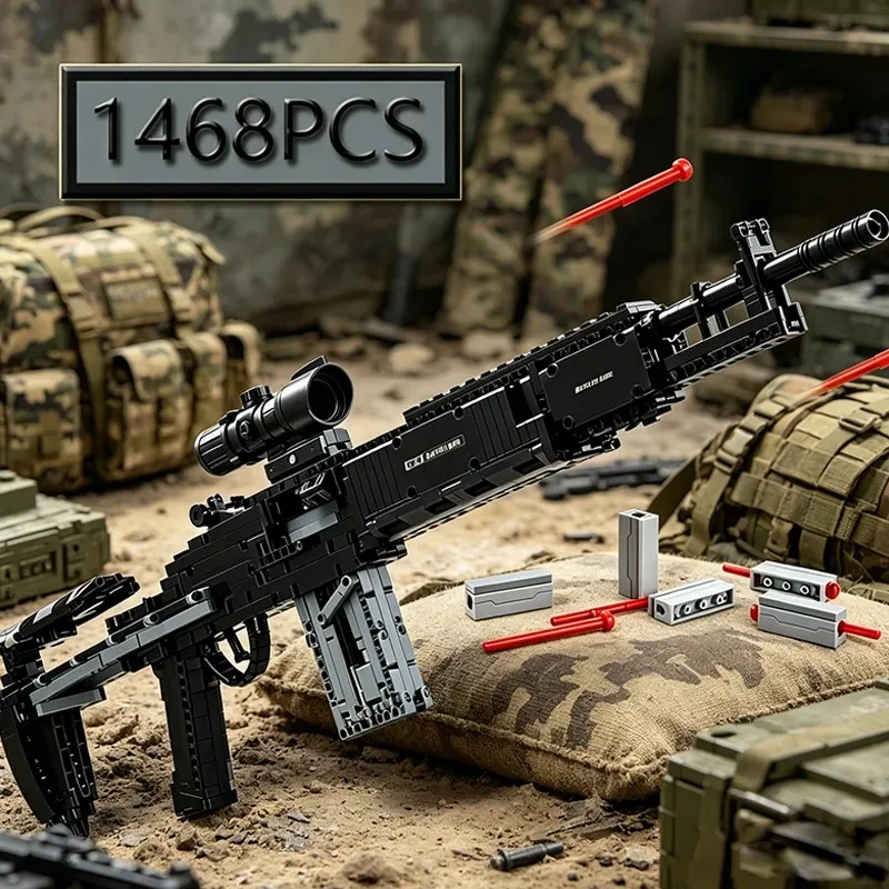 MOC 1468PCS MK14 Combat Rifle Simulation Building Blocks Set - Launching Bullets Educational DIY Puzzle Toy for Adult