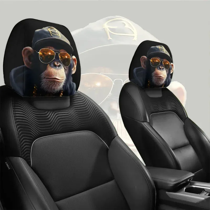 2PCS Hip-hop Monkey Car Headrest Covers - Universal Stretchable Washable Funny Auto Seat Covers Trendy Car Interior Accessories