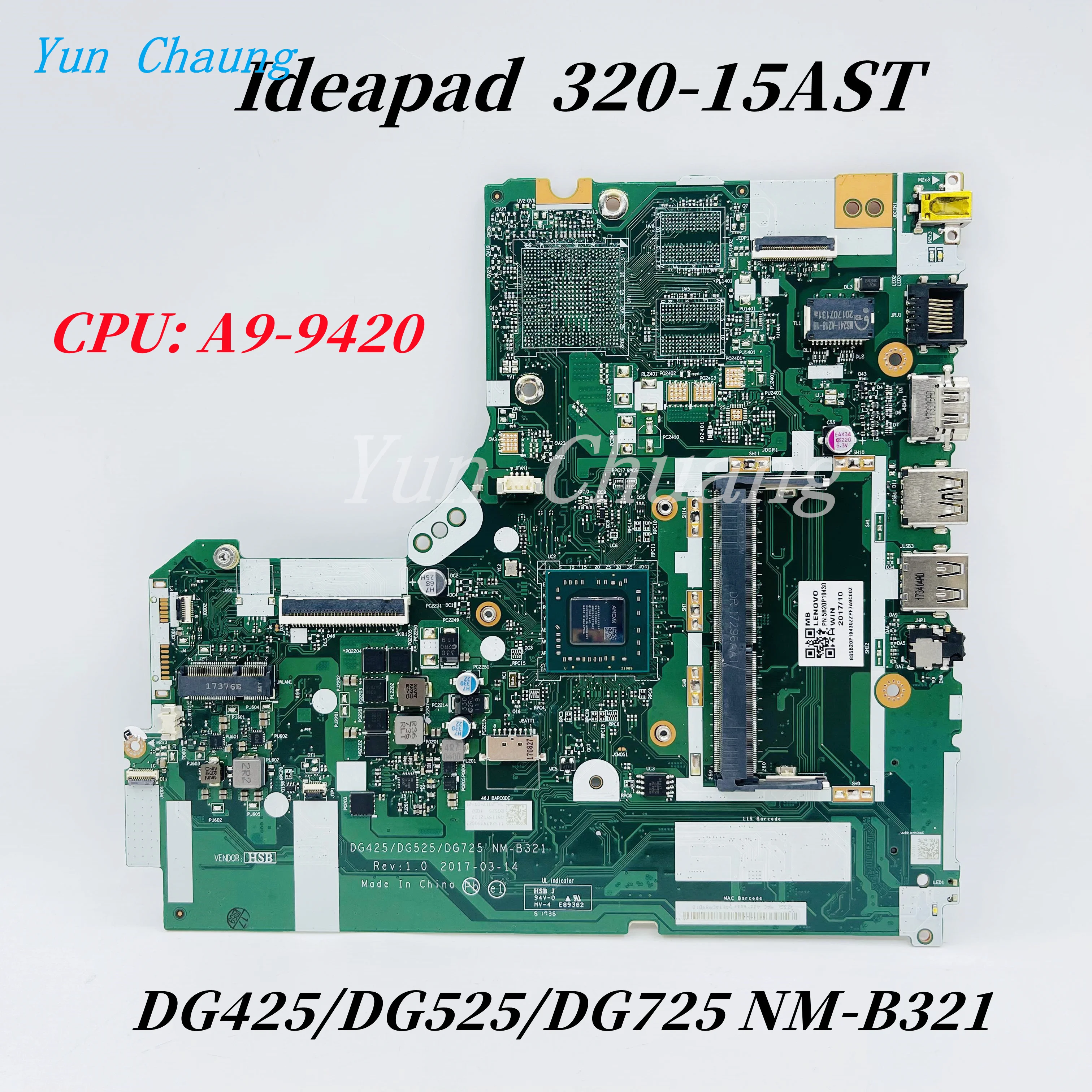 5B20P19430 DG425 DG525 DG725 NM-B321 For Lenovo Ideapad 320-15AST 330-15AST Laptop Motherboard With E2 A4 A6 A9-9420 CPU DDR4