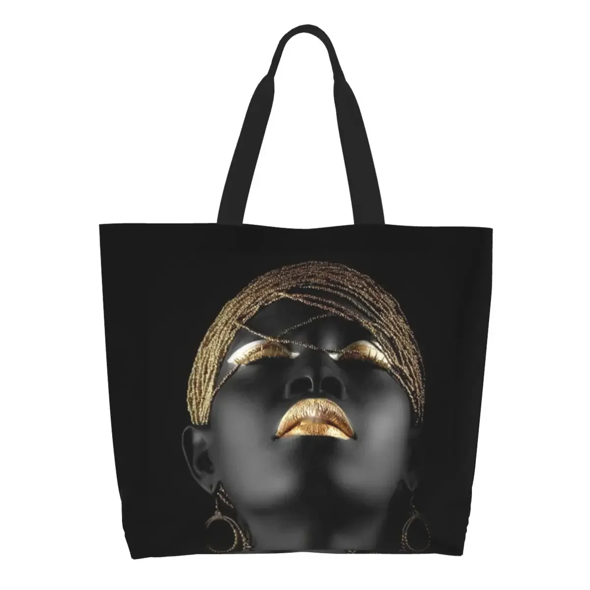 Bolsa de compras feminina de lona africana personalizada, portátil, grande capacidade, sacola de compras