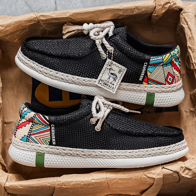 

Мужские повседневные лоферы-слипоны из дышащего холста, черные, весна-лето, легкие, низкие, для вождения