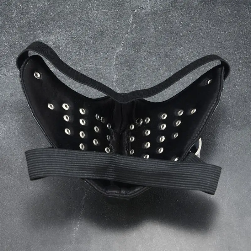 Men Women Punk Full-Studded PU Leather Masks Biker Rock Street Half Face Cover for Stage Performance Halloween Party Cosplay