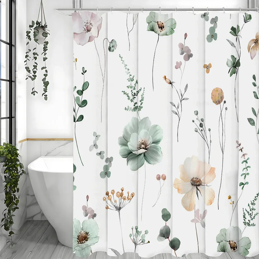 

Spring Flower Plant Shower Curtain, Bathroom Decorative Shower Curtain, Waterproof Shower Curtain with Hooks 180x200cm