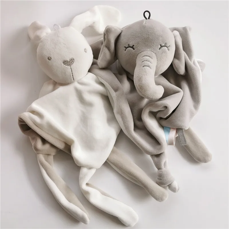 ​​​​​​​​​​​​Soft Plush Stuffed Elephant Security Blanket for Babies Animal Rabbit Infant Comfort Sleeping Toys for Boys and Girl