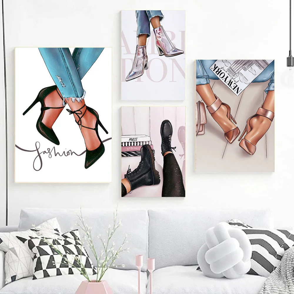 Fashion Girl High Heels Illustration Canvas Painting Wall Art Nordic Poster And Print For Living Room Modern Home Decor