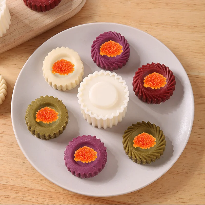 Doppelköpfige Gebäckform mit Sonnenblumenmuster, runde Mondkuchenformen, Pressform für Gebäck, DIY-Dessert-Backwerkzeuge für die Küche zu Hause. – Detail 10