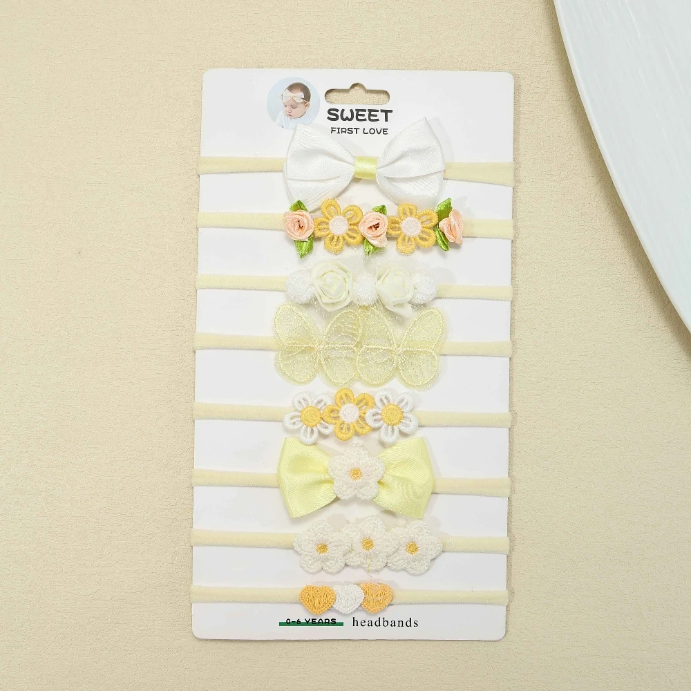 

8pcs Baby Girl Yellow Headbands with Bows Flower Soft Nylon Newborn Toddler Hairbands Handmade Hair Accessories for Kids Girls