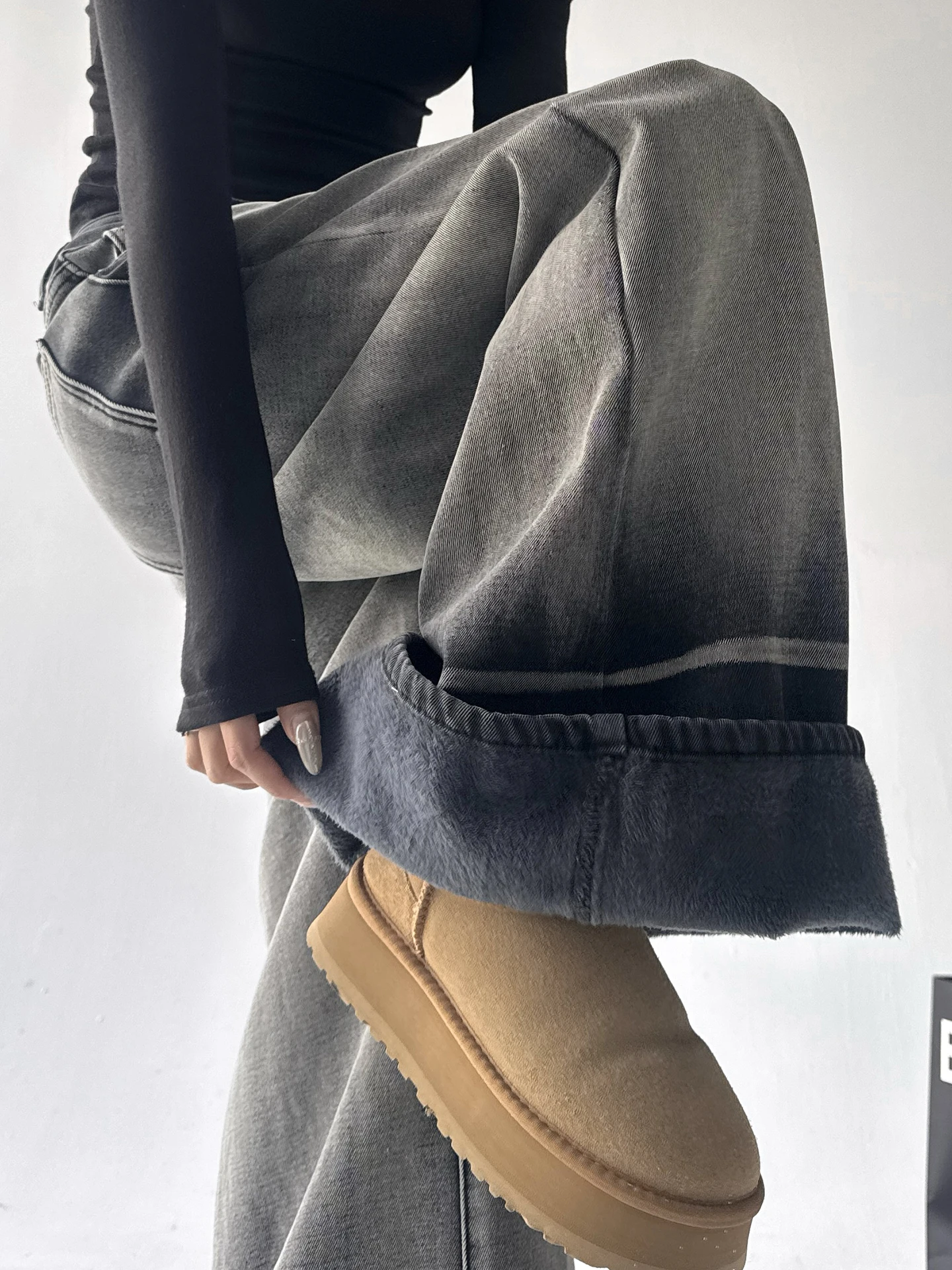 

Waed Crumpled Tie-Dye Wide Leg Jeans Women's High Street Loose Slimming Drapey Denim Autumn Winter New Sle Floor-Length P...