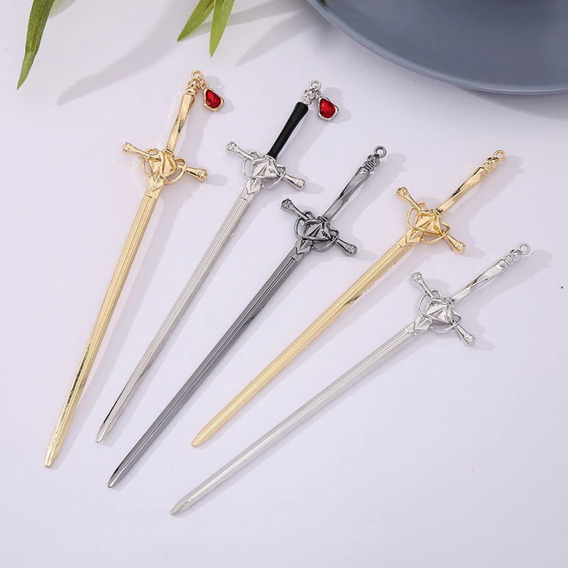 Antique Swords Hairpin For Women Girls Chinese Style Ancient Sword Headdress Green Resin Bamboo Leaf Hair Stick Accessories