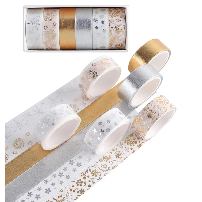 

6pcs/lot Washi Tapes 15mm*2m DIY Gift Packing Decorative Adhesive Gold Silver Washi Tape Stationery Scrapbooking Supplies
