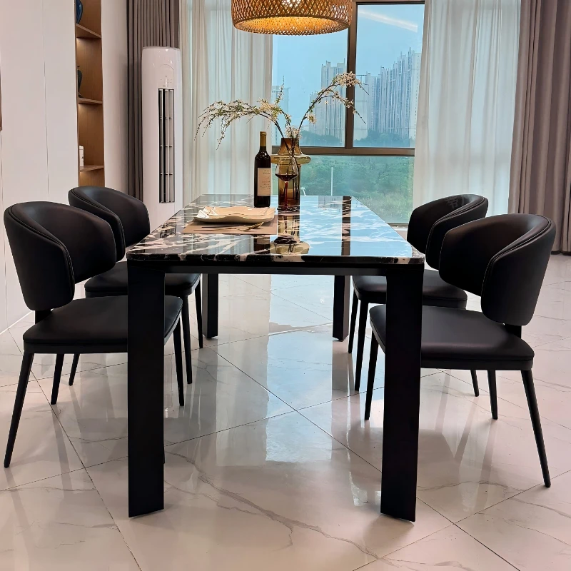Modern Minimalist Black Marble Dining Table Heat Resistant Easy Clean Stone Top For Hotel Cafe Indoor Decoration