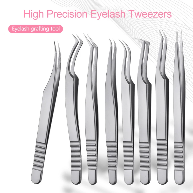 1PC Silver Eyelash Tweezers Professional Eyelash Extensions Makeup Tools Sticker Volume Tweezers Stainless Steel Lash Tweezers