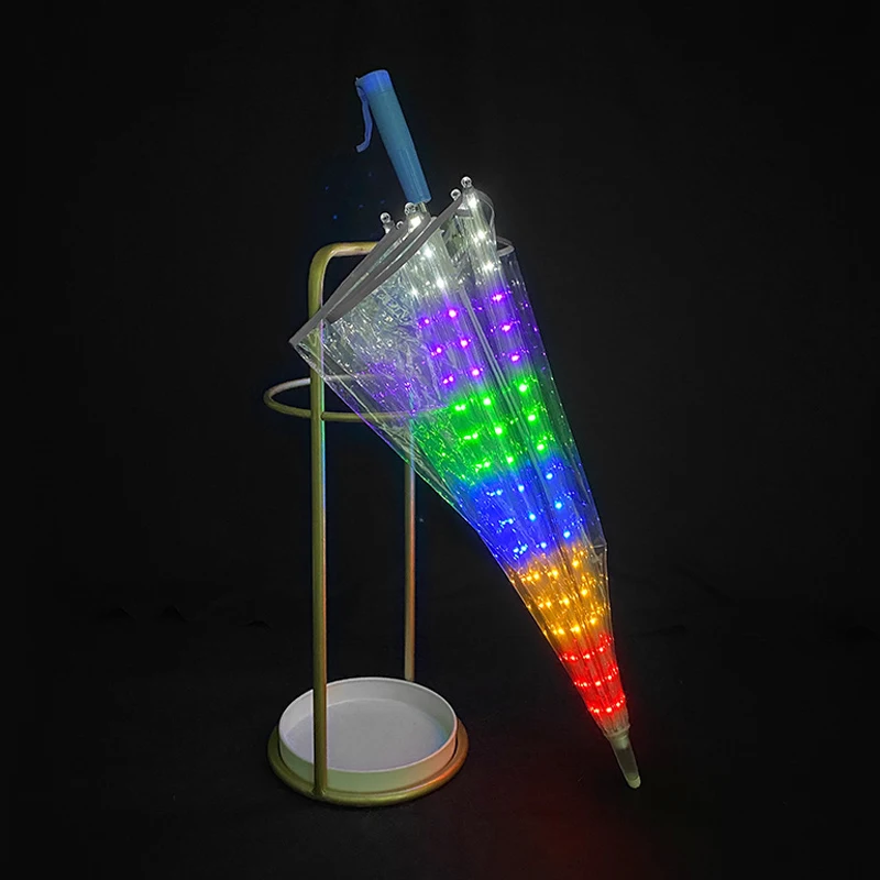 Romantic Valentine's Day Gift Colorful LED Umbrella With Flashlight Long Handle Luminous Transparent Umbrella Night Walk Supply