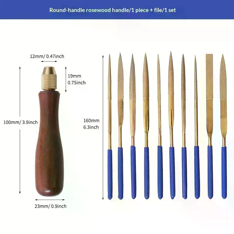 Wood File Handle Wooden Handles With Brass Collet Chuck For Small Files Accessories DIY Metal And Jade Polishing