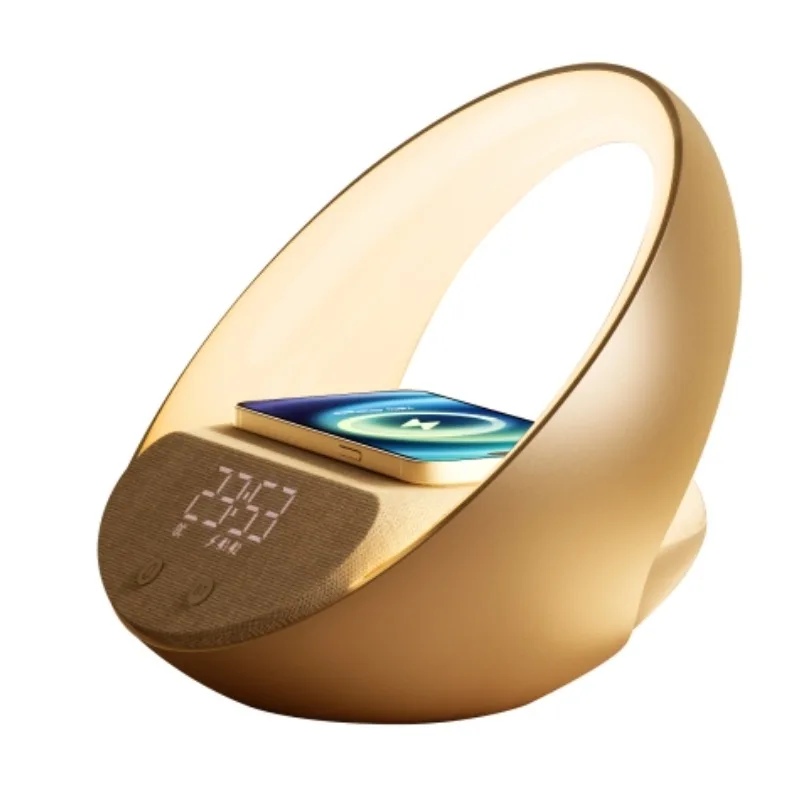 

New Arrivals Novel Design BT Music Speaker 4 in 1 Wireless Charger Lamp With Alarm Clock Bedside Night RGB Lamp