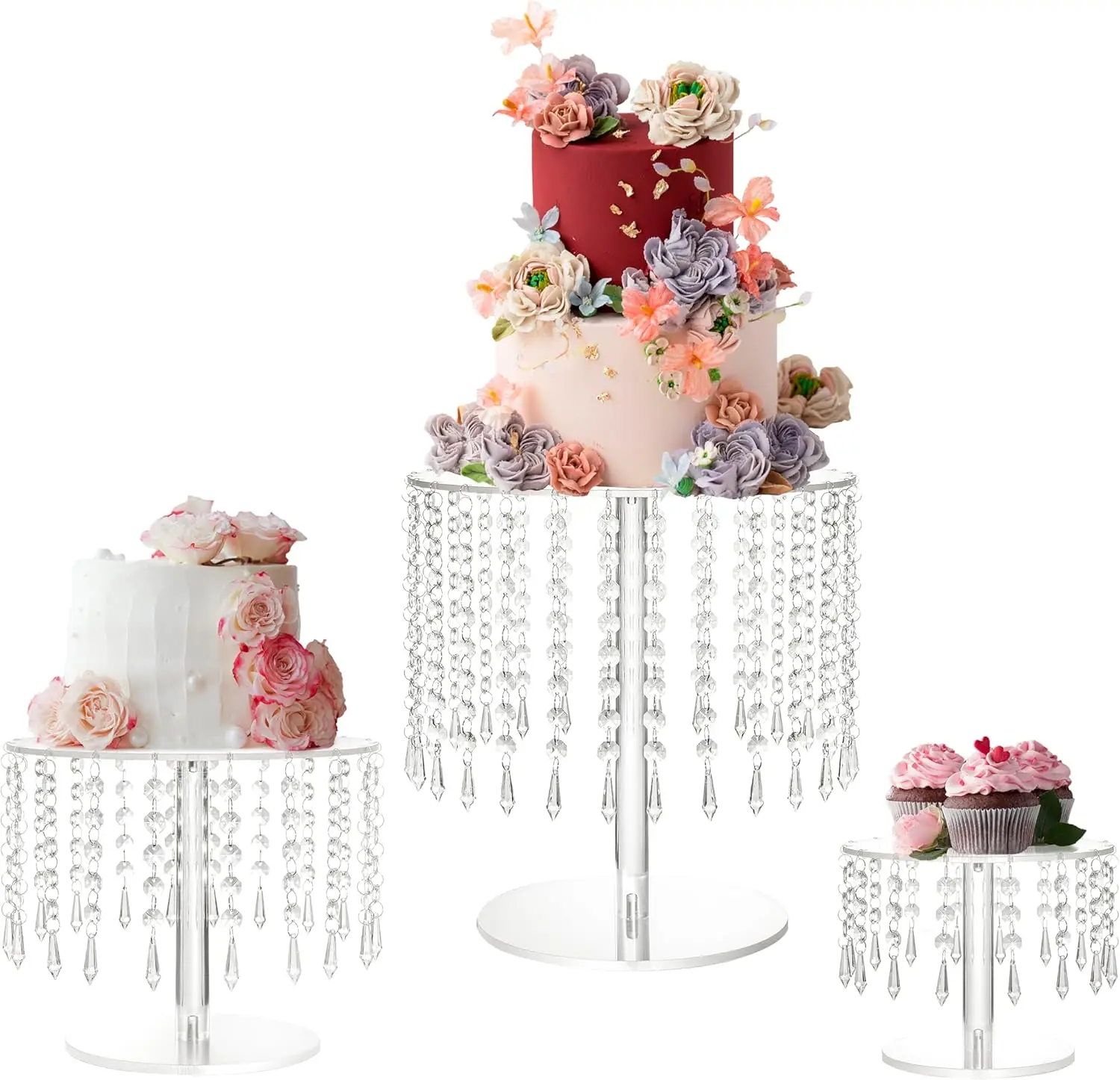 

Clear Acrylic Cupcake Stand with Crystal Pendant For wedding, New Year, Christmas, birthday party decoration